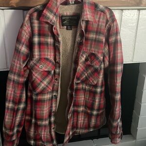 Red flannel with cozy inside, size medium, oversized for a small